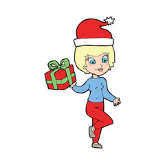 cartoon woman with present