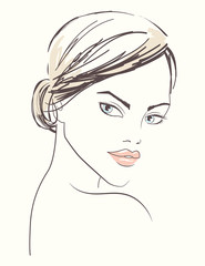 line illustration of a beautiful woman face