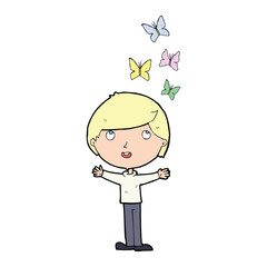 cartoon man and butterflies