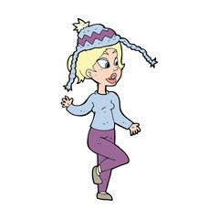 cartoon woman in knitted hat