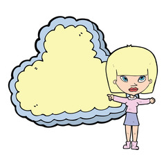 cartoon woman with cloud text space