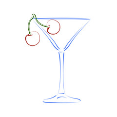 Sketched glass of martini and cherry.