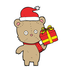 cartoon christmas teddy bear with present