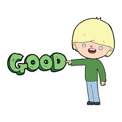 cartoon man pointing out the good