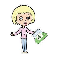 cartoon woman with bag of weed