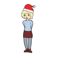 cartoon woman wearing christmas hat