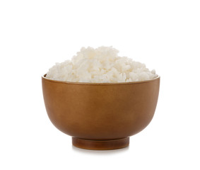 Rice in a bowl on white background