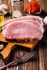 Raw pork slices on a chopping board