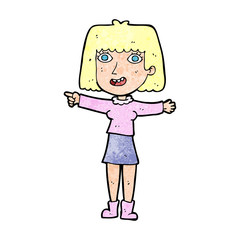cartoon happy woman pointing