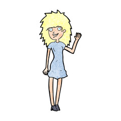 cartoon happy woman waving