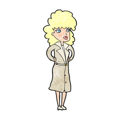 cartoon woman in trench coat