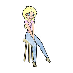 cartoon pretty girl on stool