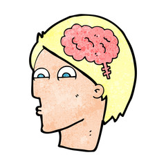 cartoon head with brain symbol