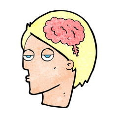 cartoon head with brain symbol