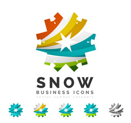 Set of abstract colorful snowflake logo icons, winter concepts