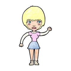 cartoon waving woman