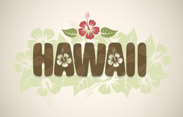 Vector Hawaii word with hibiscus flowers