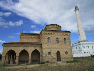 Fototapeta premium Punta Penna Lighthouse and Santa Maria di Punta Penna church, Vasto, Abruzzo, Italy
