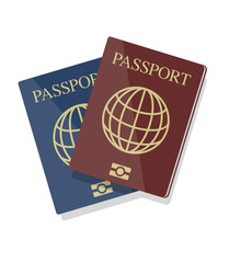 Vector illustration of blue and red biometric passports with glo