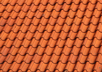 Red Clay Tile Roof on Old Farm House Background