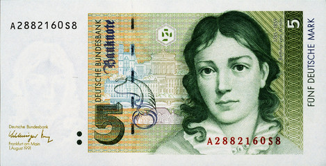 Historische Banknote, 1. August 1991, 5 Mark, Fünf Deutsche Mark, Deutschland