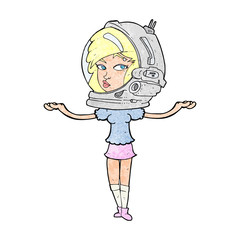 cartoon woman wearing space helmet