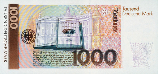 Historische Banknote, 1. August 1991, 1000 Mark, Tausend Deutsche Mark, Deutschland