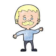 cartoon man with mustache waving