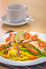 Oriental chicken and noodle dish