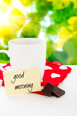 good morning with smile and cup coffee