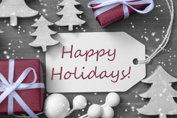 Fototapeta na wymiar Christmas Label Gift Tree Snowflakes Happy Holidays