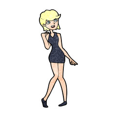 cartoon woman in cocktail dress
