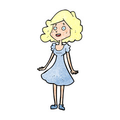 cartoon happy woman in dress
