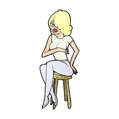 cartoon woman sitting on bar stool