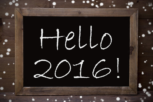 Chalkboard With Hello 2016, Snowflakes
