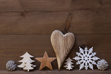 Rustic Christmas Decoration, Heart, Snowflake, Fire Cone, Tree