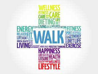 WALK word cloud, health cross concept