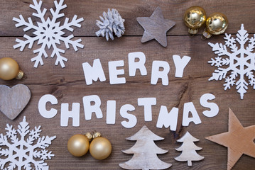 Wooden Background, Merry Christmas And Christmassy Decoration