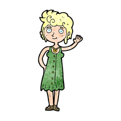 cartoon hippie woman waving