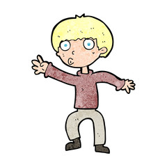 cartoon boy waving warning