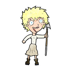 cartoon crazy woman with spear