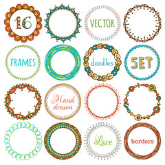 Vector set of 16 hand-drawn ethnic frames.