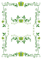 Green Creeping Plant with Butterfly Frame, Graphic Ornament, Border and Decoration