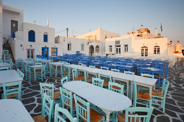 Restaurants in the port of Naousa village on Paros island, Greece
