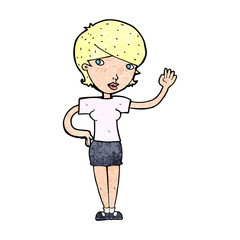 cartoon woman waving