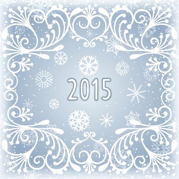2015 - winter background with curlicues pattern and snowflakes. Vector eps 10