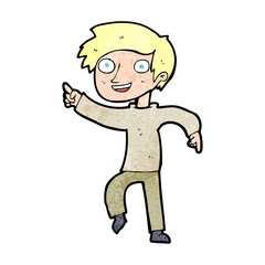 cartoon happy boy pointing