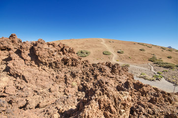 Geological formations, famous volcanic landscape in Teide National Park, Tenerife, Canary islands, Spain.