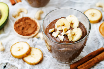 raw vegan avocado banana chocolate pudding