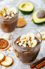 raw vegan avocado banana chocolate pudding